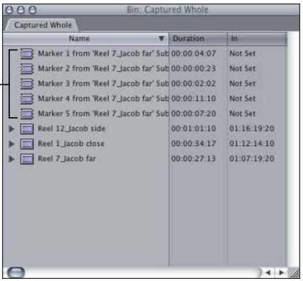 APPLE FINAL CUT PRO 5 - To turn a clip's markers into subclips: - 2