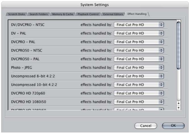 APPLE FINAL CUT PRO 5 - To choose software or hardware real-time effects processing for clips using a particular codec: - 1