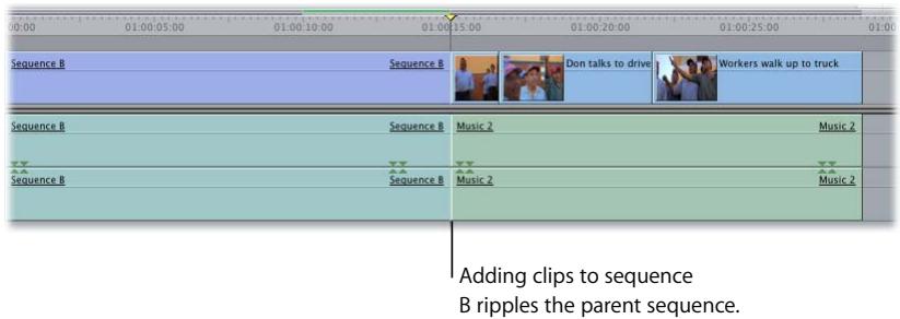 APPLE FINAL CUT PRO 5 - Changing the Duration of a Nested Sequence Ripples Clips After the Nested Sequence - 2