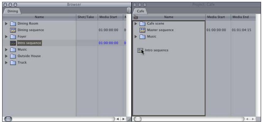 APPLE FINAL CUT PRO 5 - To copy a sequence from one project to another by dragging: - 1