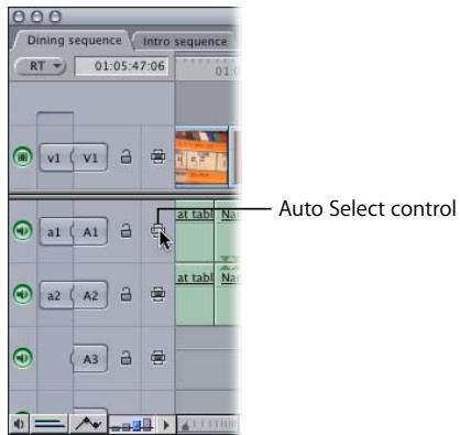 APPLE FINAL CUT PRO 5 - To enable or disable Auto Select on a track: - 1