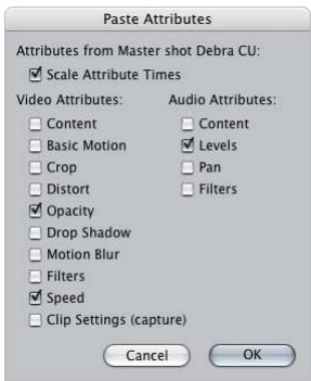 APPLE FINAL CUT PRO 5 - About the Paste Attributes Dialog - 1