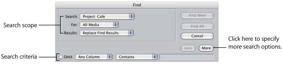 APPLE FINAL CUT PRO 5 - To open the Find window: - 1