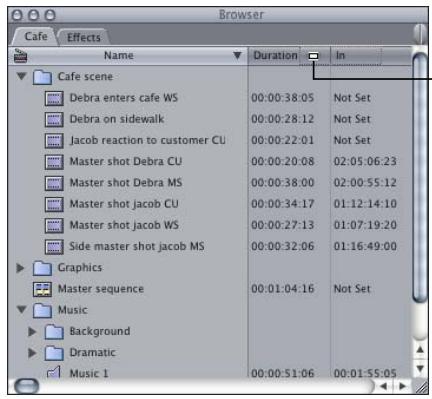 APPLE FINAL CUT PRO 5 - To rearrange a column: - 1