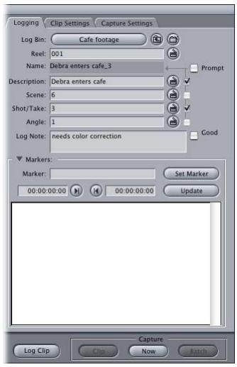 APPLE FINAL CUT PRO 5 - Tabs in the Log and Capture Window - 1
