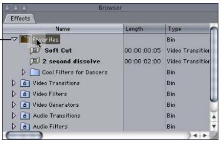 APPLE FINAL CUT PRO 5 - To create a favorite transition using a transition already in a sequence: - 1