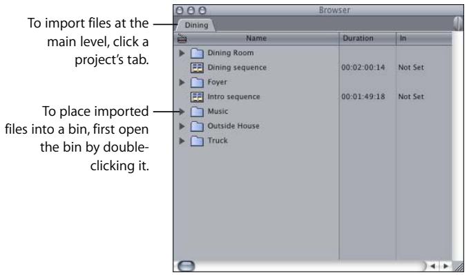 APPLE FINAL CUT PRO 5 - To import a file or folder: - 1
