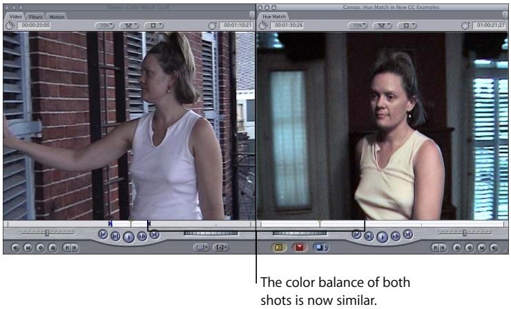 APPLE FINAL CUT PRO 5 - Example: Using the Hue Matching Controls of the Color Corrector 3-Way Filter - 8