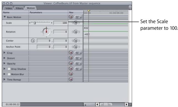 APPLE FINAL CUT PRO 5 - Step 3: Open the image clip in the Motion tab of the Viewer - 1