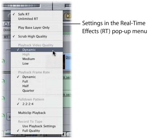 APPLE FINAL CUT PRO 5 - Settings and Options in the RT Pop-Up Menu and Playback Control Tab - 1