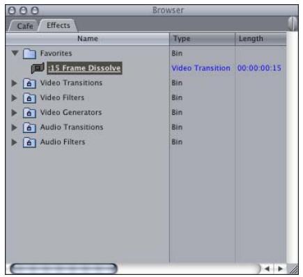 APPLE FINAL CUT PRO 5 - To rename a favorite transition: - 1