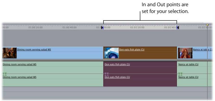 APPLE FINAL CUT PRO 5 - Setting In and Out Points Based on a Selection in the Timeline - 2