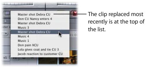 APPLE FINAL CUT PRO 5 - Recent Clips Pop-Up Menu - 1