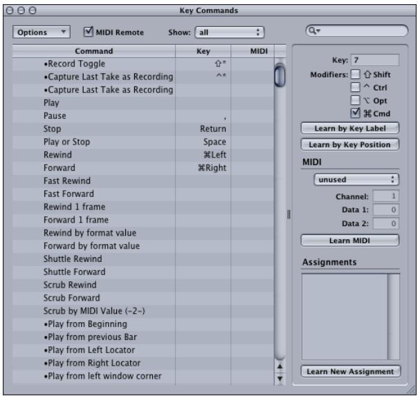 APPLE LOGIC EXPRESS 7 - Key Commands Window - 1