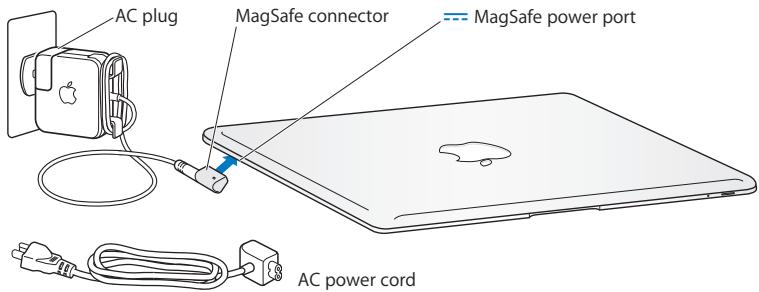 APPLE MACBOOK AIR MC233 - Step 1: Plug in the 45W MagSafe Power Adapter to provide power to the MacBook Air and charge the battery. - 1