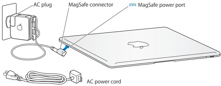 APPLE MACBOOK AIR MC234 - Step 1: Plug in the 45W MagSafe Power Adapter to provide power to the MacBook Air and charge the battery. - 1