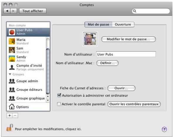 APPLE FINAL CUT SERVER - Sous-fenêtre comptes des préférences système - 1
