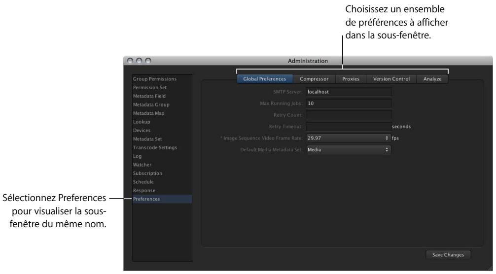 APPLE FINAL CUT SERVER - Réglages de préférences dans la fenêtre administration du client final cut server - 1
