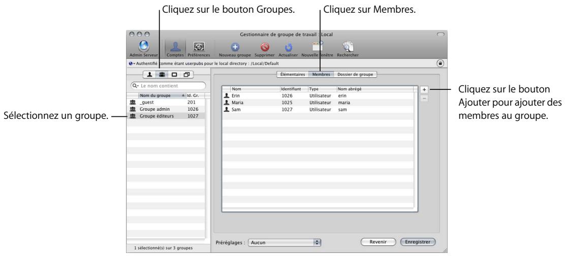 APPLE FINAL CUT SERVER - Pour ajouter des utilisateurs à un groupe : - 1
