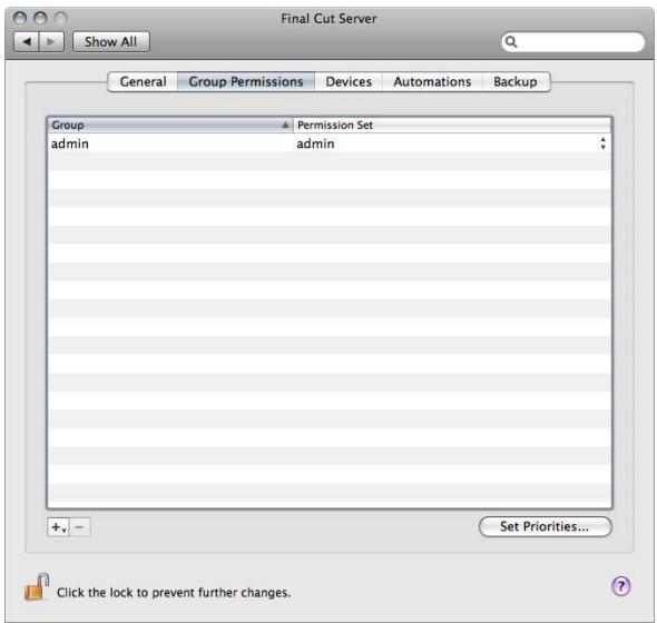APPLE FINAL CUT SERVER - Réglages de la sous-fenêtre group permissions - 1