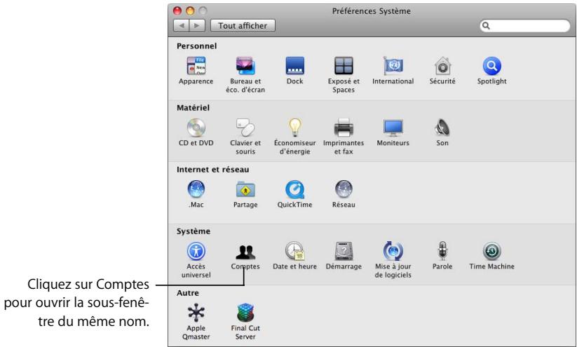 APPLE FINAL CUT SERVER - Pour ouvrir la sous-fenêtre comptes des préférences système : - 1
