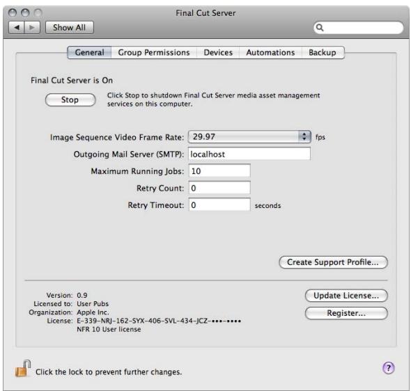APPLE FINAL CUT SERVER - Réglages de la sous-fenêtre general - 1