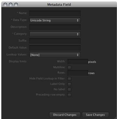 APPLE FINAL CUT SERVER - Réglages relatifs aux champs de métadonnées - 1