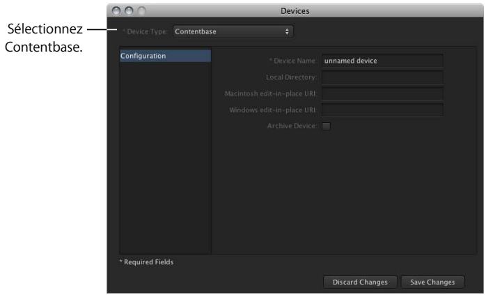 APPLE FINAL CUT SERVER - Pour accéder aux réglages de périphérique contentbase - 1