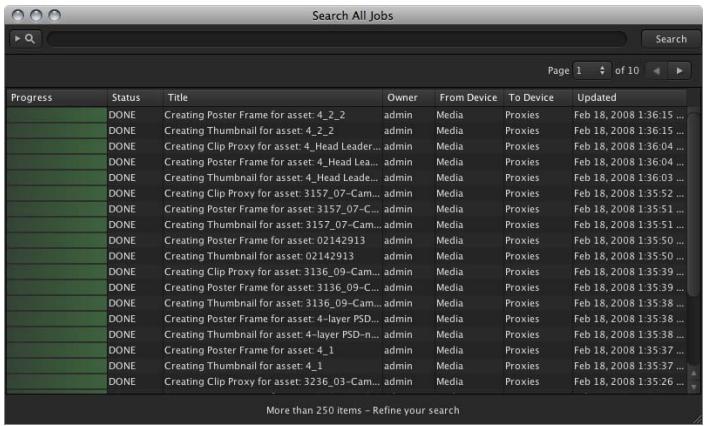 APPLE FINAL CUT SERVER - Ouverture de la fenêtre search all jobs - 2