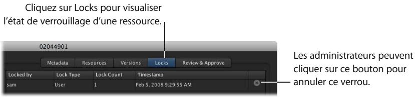 APPLE FINAL CUT SERVER - Pour passer outre la réservation ou le verrou appliqué à une ressource : - 1