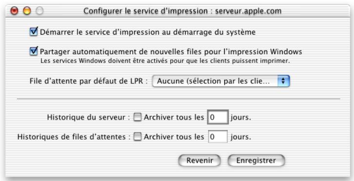 APPLE MAC OS X SERVER - Réglages généraux du service d'impression - 1