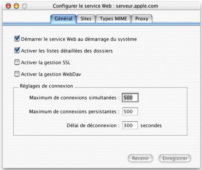 APPLE MAC OS X SERVER - Réglages généraux du service web - 1