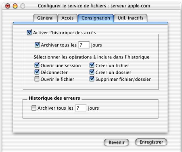 APPLE MAC OS X SERVER - Réglages de consignation - 1