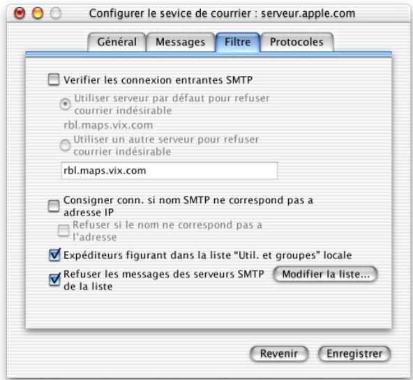 APPLE MAC OS X SERVER - Réglages des filtres - 1
