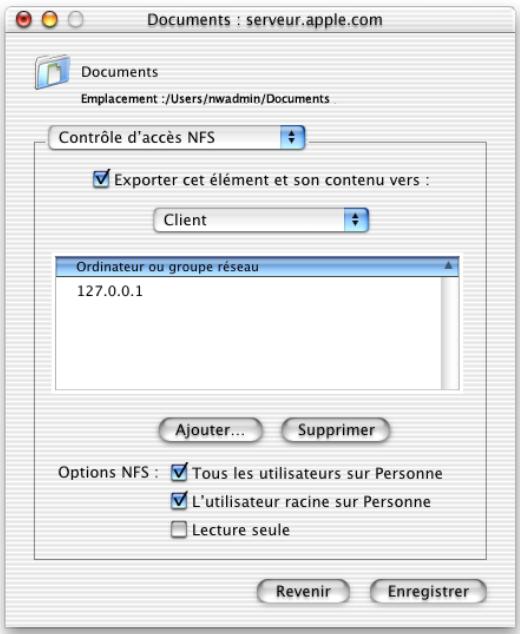 APPLE MAC OS X SERVER - Réglages contrôle d'accès à NFS - 1