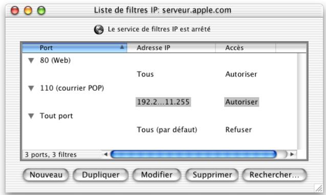APPLE MAC OS X SERVER - Étape 2 : ajout des filtres à la liste de filtres IP - 1