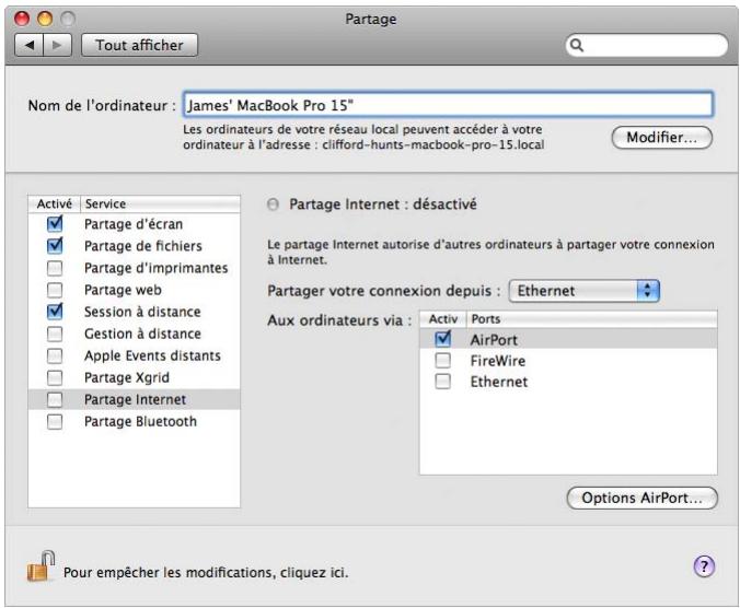 APPLE RESEAUX AIRPORT - Pour démarrer le partage Internet sur un ordinateur sous Mac OS X 10.5 : - 1