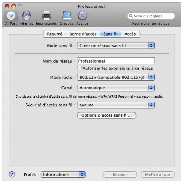 APPLE RESEAUX AIRPORT - Réglages de réseau sans fil - 1