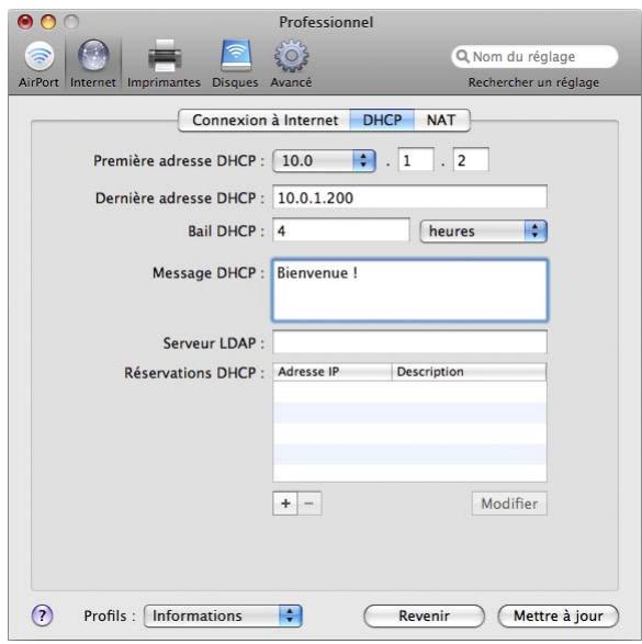APPLE RESEAUX AIRPORT - Définition d'options DHCP et NAT - 1