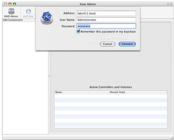 APPLE XSAN 1.4 - Step 6: Open Xsan Admin and Log In to the SAN - 1