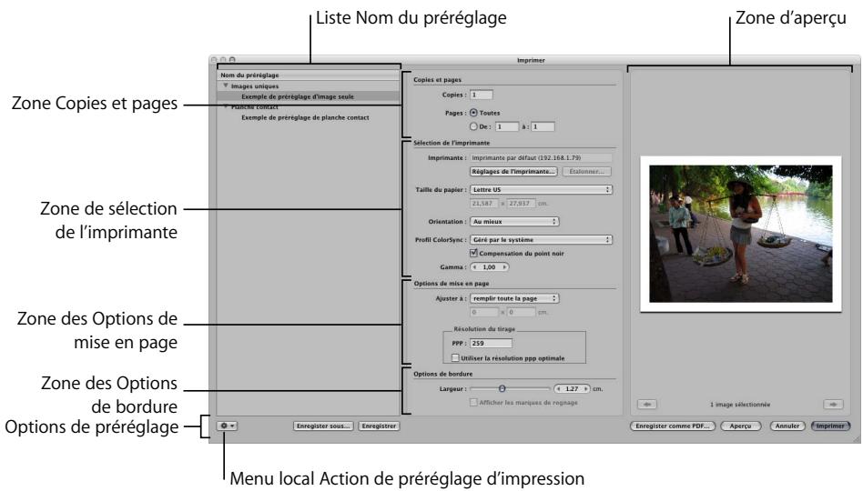 APPLE APERTURE 2.1.1 - Commandes de la zone de dialogue imprimer - 1