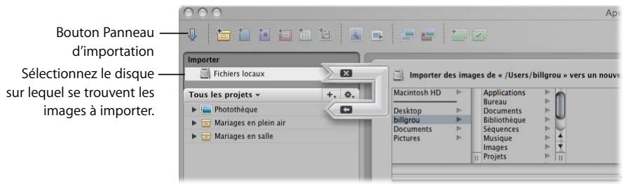 APPLE APERTURE 2.1.1 - Pour importer des fichiers d'image stockés sur le disque dur de votre ordinateur ou sur tout autre périphérique de stockage : - 1