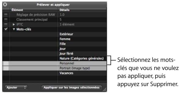 APPLE APERTURE 2.1.1 - Pour appliquer une sélection réduite de mots-clés sur une image ou un groupe d'images : - 2