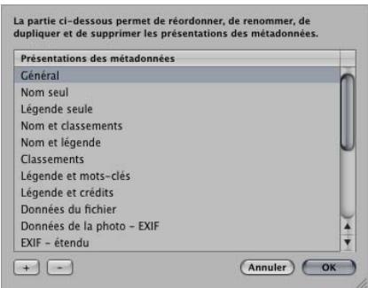 APPLE APERTURE 2.1.1 - Pour ordonner les présentations de métadonnées dans la liste : - 1