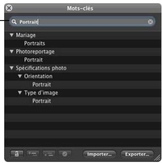 APPLE APERTURE 2.1.1 - Pour retrouver un mot-clé à l'aide de la palette de mots-clés : - 2