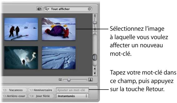 APPLE APERTURE 2.1.1 - Pour affecter un nouveau mot-clé à l'aide des commandes de mots-clés : - 1