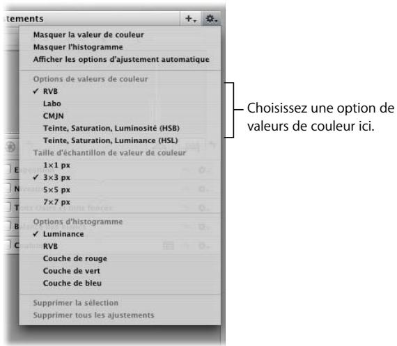 APPLE APERTURE 2.1.1 - Pour choisir une option de valeur de couler pour le colorimètre: - 1