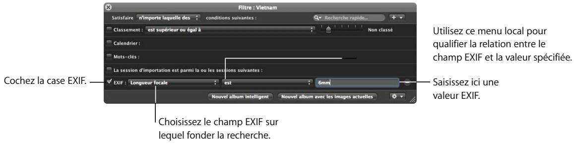 APPLE APERTURE 2.1.1 - Pour rechercher des images en fonction des données EXIF : - 1