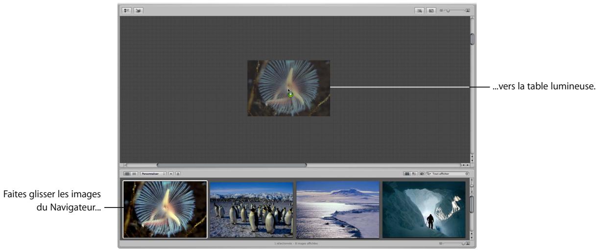 APPLE APERTURE 2.1.1 - Pour ajouter des images à la table lumineuse : - 1