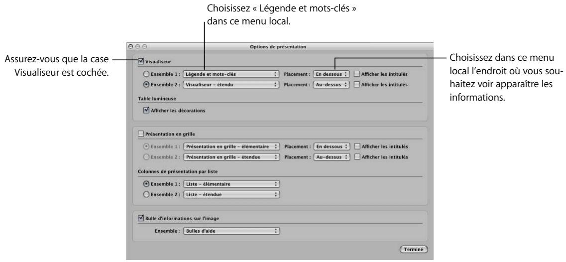 APPLE APERTURE 2.1.1 - Pour afficher les mots-clés à l'aide d'incrustations : - 1